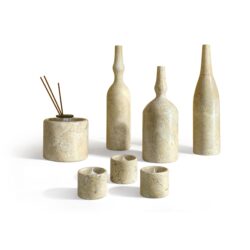 Luxury Natural Marble Living Room Accessories Set, Genuine Marble, 7 Pieces - Glod Yellow Beige