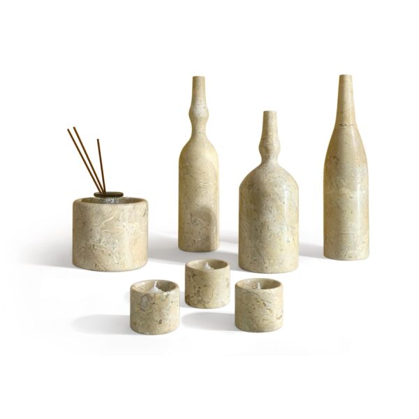 Luxury Natural Marble Living Room Accessories Set, Genuine Marble, 7 Pieces - Glod Yellow Beige