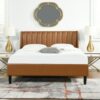 Aspen - Queen Vertical Tufted Modern Headboard Platform Bed Set - Caramel Tan Brown - Image 8