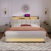 Queen Size Upholstered Platform Bed With A Hydraulic Storage System, LED And USB Charging (Without Mattress) - Natural - Image 5