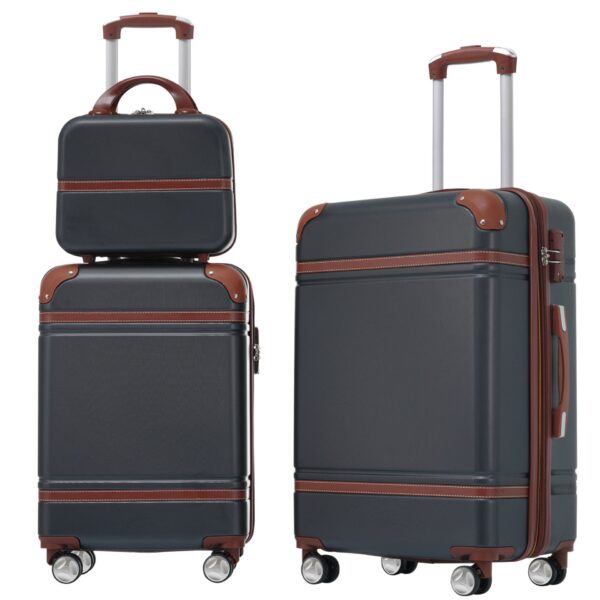 Hardshell Luggage Sets 3 Pieces 20" / 24" Luggages And Cosmetic Case Spinner Suitcase With Tsa Lock Lightweight - Black