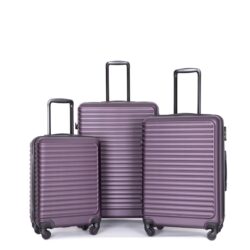 3 Piece Luggage Sets Lightweight Suitcase With Two Hooks, Spinner Wheels, Tsa Lock, (20/24/28) - Purple