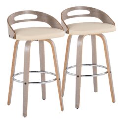 Cassis - Mid-Century Modern Fixed Height Barstool With Swivel With Round Footrest (Set of 2) - Light Gray / Cream