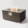 Outdoor Fire Table Propane Fire Pit Rattan Gas Fire Table, Gas Fire Table With Tile Tabletop - Brown - Image 2