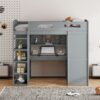 Full Size Loft Bed With Desk, Wardrobes, 4 Drawers And 4 Shelves - Gray - Image 18
