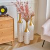 Floor Metal Vases Decorated White Metal Vases (Set of 3) Gorgeous Home Decoration Large Glazed Metal Vases - White / Gold - Image 5