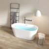 Freestanding Bathtub, Modern & Contemporary Design, Soaking Tub With Toe-Tap Drain In Chrome And Classic Slotted Overflow - Glossy White - Image 4