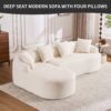 Compression Sofa: Combining Chaise Longue With 3 Seater, Wood Grain Chenille Fabric, Full Sponge Compression Sofa, Combined Sofa With 4 Pillows For Living / Home Furniture / Apartment - White - Image 4