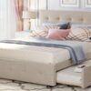 Queen Size Upholstered Platform Bed With 2 Drawers And 1 Twin Long Trundle - Dark Beige - Image 24