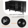 Modern Mirrored TV Stand For TV Up To 55", Entertainment Center Solid Wood Legs, Metal Handle And 3 Adjustable Shelves For Living Room - Black - Image 11