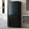 Stylish Bathroom Storage Cabinet With 2 Laundry Baskets And Drawer - Black - Image 6