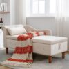 Chaise Lounge Indoor, Velvet Lounge Chair For Bedroom With Storage & Pillow, Modern Upholstered Rolled Arm Chase Lounge For Sleeping With Nailhead Trim For Living Room Bedroom Office - Beige - Image 5