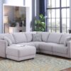 Penelope - Fabric Reversible L-Shape Sectional Sofa With Ottoman And Pillows - Light Gray - Image 5