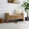 Modern Teddy Bed End Bench With Arms And Storage, Upholstered Large Foot Rest Stool, Comfy Window Vanity Bench For Living Room, Dorm, Coffee Table, Teddy - Coffee - Image 2