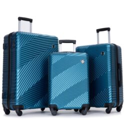 3 Piece Luggage Sets Lightweight Suitcase With Two Hooks, Spinner Wheels, (20/24/28) - Dark Blue