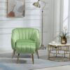 Velvet Accent Chair With Ottoman, Modern Tufted Barrel Chair Ottoman Set For Living Room Bedroom, Golden Finished - Grass Green - Image 3
