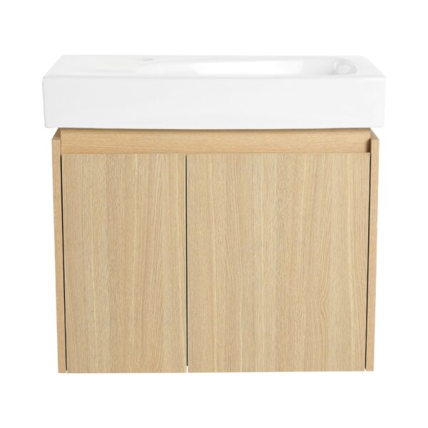 Modern 24" Bathroom Vanity With Ceramic Basin, Wall Mounted Floating Sink Combo, Wooden Storage Cabinet - Oak