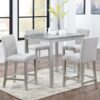 5 Piece Counter Height Table Set, Wooden Kitchen Table Set With Square Table And 4 Upholstered Chairs, Counter Height Dining Table With Crystal Decoration And Chair Set - Silver Gray - Image 2