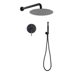 Round Rain Shower Head And Handheld Shower Set With Brass Construction - Matte Black