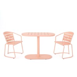 Outdoor Metal Seating Set With Coffee Table And 2 Chairs - Pink - Coral