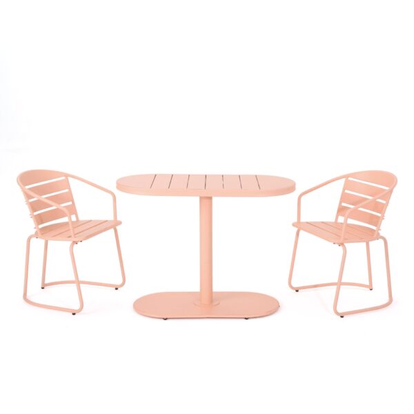 Outdoor Metal Seating Set With Coffee Table And 2 Chairs - Pink - Coral