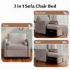 3 In 1 Convertible Sleeper Chair With Adjustable Backrest, Lounger Chair Turns Into Bed, Single Bed For Living Room, Linen - Tan - Image 6
