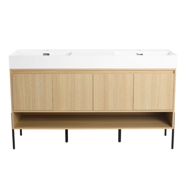 Modern 60" Bathroom Vanity Combo With Single Resin Sink And Storage Cabinet - Oak