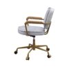 Siecross - Vintage Top Grain Leather Office Chair - Antique White / Gray - Image 9