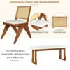 Modern 6 Piece Extendable Dining Table Set With 4 Wicker Back Upholstered Dining Chairs And Long Bench, 2 Removable Leaf - Walnut - Image 5