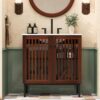 30" Vintage Bathroom Vanity With Ceramic Sink, Modern Bathroom Vanity Cabinet With 2 Soft Close Doors, Equpiied With 4 Sturdy Iron Legs - Antique Dark Brown - Image 9