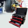 20'' Portable 3 Drawer Steel Toolbox, 4 Layers Of Tools With Metal Latches, With Top Storage Tray And Carrying Handle, Multi Function Tool Storage For Garage, Home, Or Workbench - Black / Red - Image 4