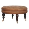 Buffalo - Leather Round Ottoman With Castor Legs - Brown - Image 2