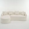 Compression Sofa: Combining Chaise Longue With 3 Seater, Wood Grain Chenille Fabric, Full Sponge Compression Sofa, Combined Sofa With 4 Pillows For Living / Home Furniture / Apartment - White - Image 19