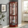 6 Shelf Lighted Corner Curio Cabinet With Adjustable Tempered Glass Shelves And Mirror Back (E26 Light Bulb Not Included) - Cherry - Image 5