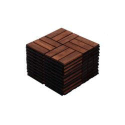 Acacia Wood Interlocking Deck Tiles Checker Pattern, 10 Piece Square Acacia Hardwood Outdoor Flooring For Patio, Bancony, Pool Side - Brown