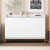 Queen Size Murphy Bed With Iron Legs, Modern Design - White - Image 21