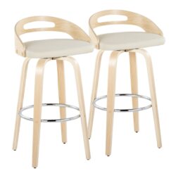 Cassis - Contemporary Fixed Height Barstool With Swivel With Round Footrest (Set of 2) - Natural / Cream