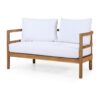 Outdoor Coffee Table Set With Loveseat And Cushion - Brown / White - Image 6