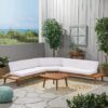 Hillcrest - V Shaped 4 Piece Sof Set With Coffee Table Cushions, Sandblast Finish - White - Image 2