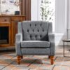 Accent Chair, Living Room Chair, Footrest Chair Set With Vintage Brass Studs, Button Tufted Upholstered Armchair For Living Room, Comfy Reading Chair For Bedroom, Reception Room - Gray - Image 2