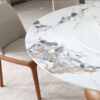 Round Modern Marble Dining Table With 6 Chairs - Walnut / White - Image 3