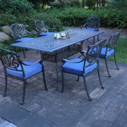 Rectangular 6 Person 84.25" Long Dining Set With Cushions - Gray / Navy