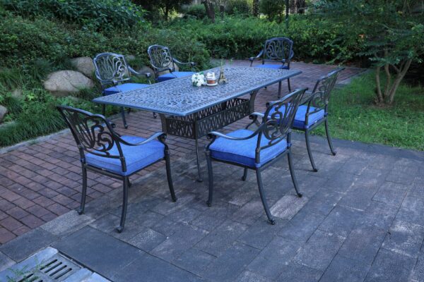 Rectangular 6 Person 84.25" Long Dining Set With Cushions - Gray / Navy
