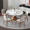 Round Modern Marble Dining Table With 6 Chairs - Walnut / White - Image 11