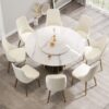 59.05" Modern Artificial Stone Round Panel Metal Iron Base Dining Table, Can Accommodate 8 People Artificial Stone Turntable (Not Including Chairs) - White / Black - Image 2