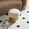 Mushroom Stool With Plush Cushion, Wooden Barrel Pipe - Greige / Walnut - Image 7