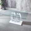 Contemporary Double Pedestal Dining Table, Tempered Glass Top With Base - White - Image 3