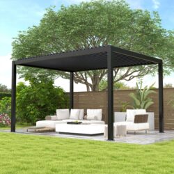 Louver Pergola Steel Louvers & Aluminium Frame - Black