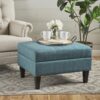 Tufted Waffle Stitch Upholstered Storage Ottoman With Wood Legs - Teal - Image 2