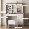 Farmhouse Makeup Vanity Desk With Sliding Mirror, LED Lights, And Storage Glass, Metal, And Wood Construction - White - Image 11